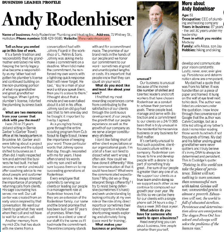 Andy’s Business Profile - MetroWest Daily News